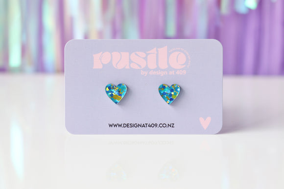 Heart Earrings - Confetti Blue