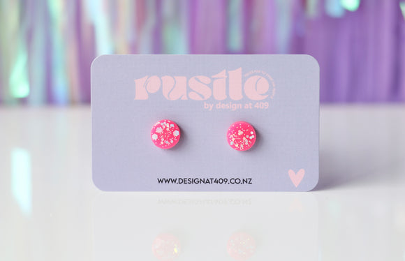 Round Sparkle Earrings - Hot Pink