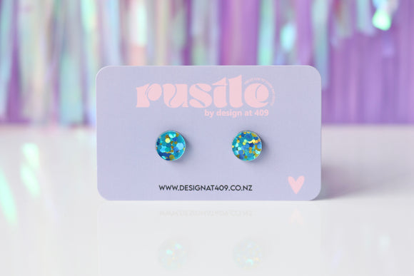 Round Earrings - Confetti Blue