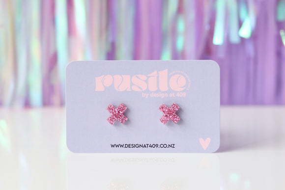 Cross Earrings - Pink Glitter