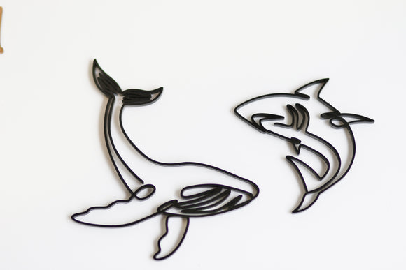 Whale + Shark Line Drawing Charms