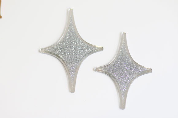 2 x Larger Mirror/Glitter Star Charms