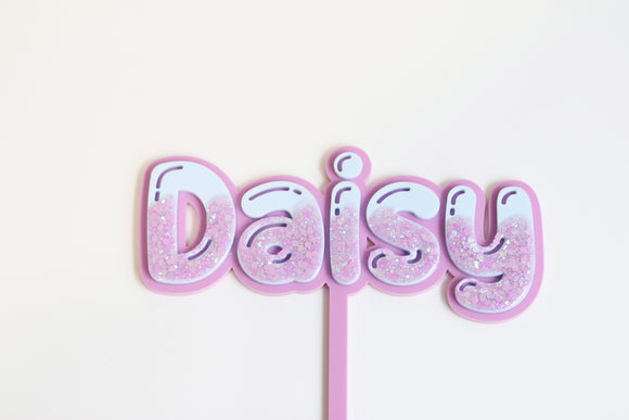 Daisy Name Layered Glitter Cake Topper