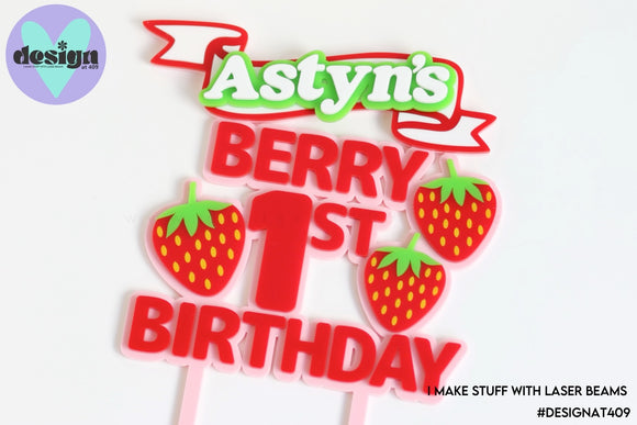 Custom Name Berry First Birthday Layered Cake Topper