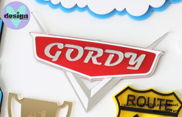 Custom Name Cars Theme Layered Cake Deco