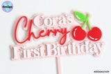 Custom Name Cherry First Birthday Layered Cake Topper
