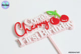 Custom Name Cherry First Birthday Layered Cake Topper