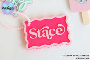 Custom Name Oblong Wave Layered Bag Tag