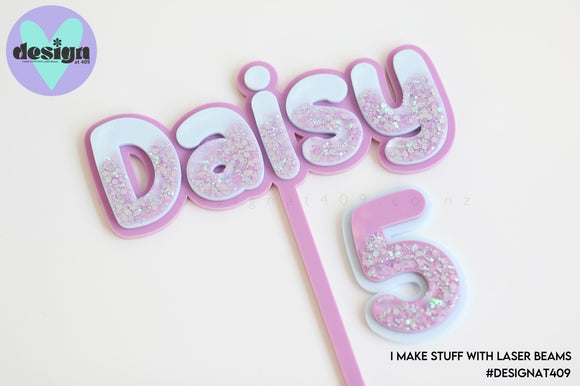 Custom Name Glittered Layered Cake Topper Or Number (Style 1)