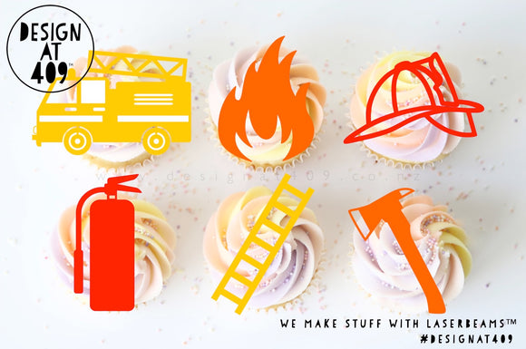 Fire Fighting Themed Acrylic Cut Out Cupcake Topper