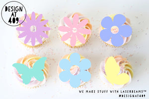 Flowers & Butterflies Acrylic Cut Out Cupcake Topper