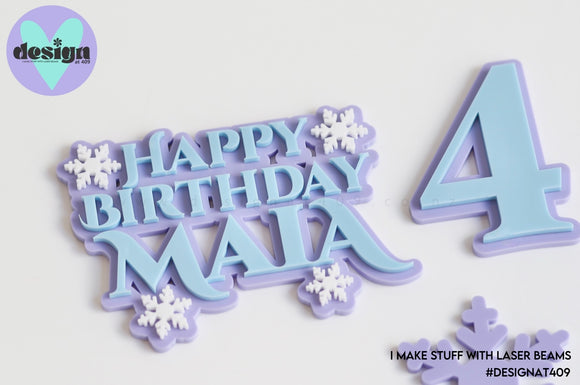 Frozen Themed Happy Birthday Custom Name or Number Layered Cake Deco (Sold Individually)