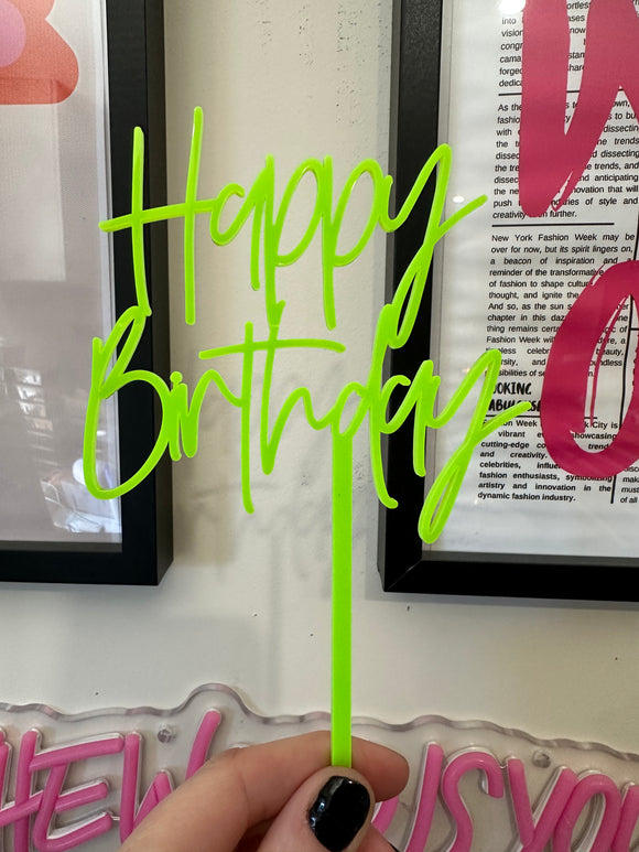 Happy Birthday Cake Topper Green Fluro Acrylic