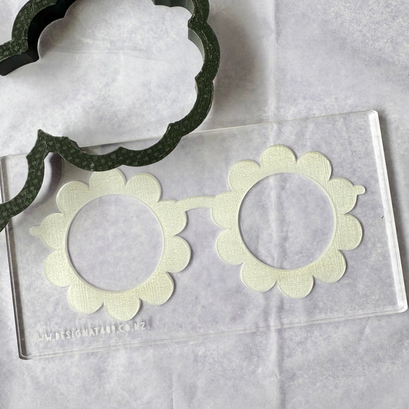 Large Flower Power Glasses Raised Acrylic Stamp + Cutter