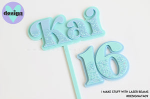 Custom Name Glittered Layered Cake Topper Or Number (Style 2)