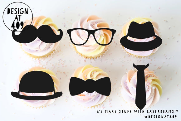 Hat/Glasses/Tie etc Acrylic Cut Out Cupcake Topper