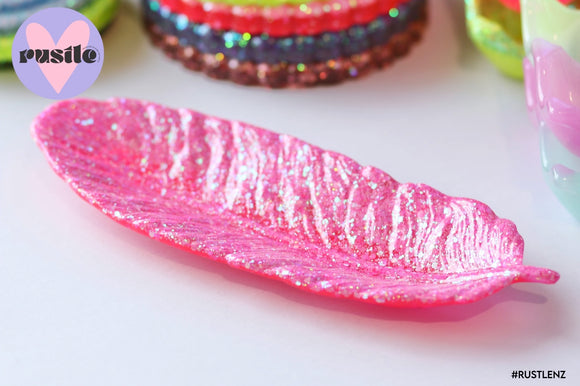Fluro Pink Glitter Feather Dish/Trinket Tray (Clearance)