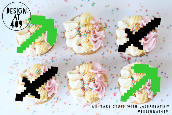 Pixel Game Tools Themed Acrylic Cut Out Cupcake Topper