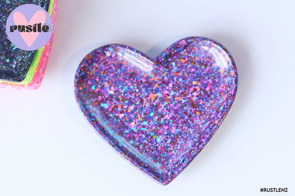 Heart Purple Confetti Glitter Dish/Trinket Tray