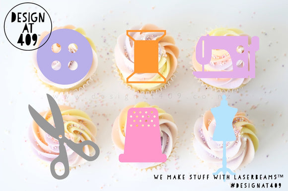 Sewing Themed Acrylic Cut Out Cupcake Topper