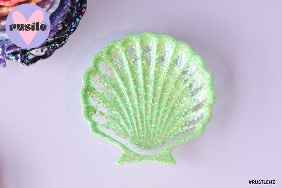 Shell Lime Green Glitter Dish/Trinket Tray