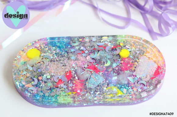 Sparkle Stars & Moons Purple Base Oval Trinket Tray