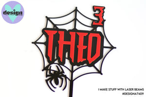 Spider Themed Custom Name And Age Layered Cake Topper