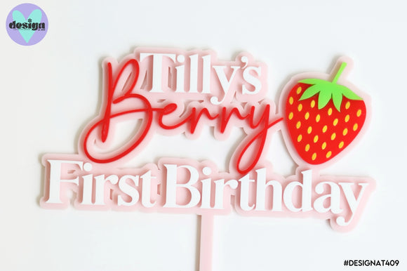 Custom Name Berry First Birthday Layered Cake Topper