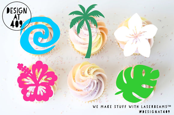 Tropical Themed 2 Acrylic Cut Out Cupcake Topper