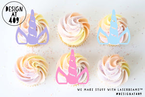 Unicorn Horn & Ears Acrylic Cut Out Cupcake Topper (Other Sizes)