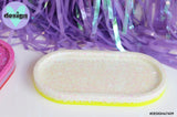 White Glitter/Fluro Yellow Oval Trinket Tray