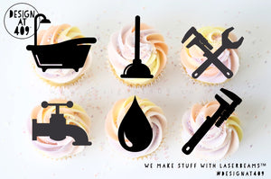 Plumbing Themed Shaped Cut Out Cupcake Topper