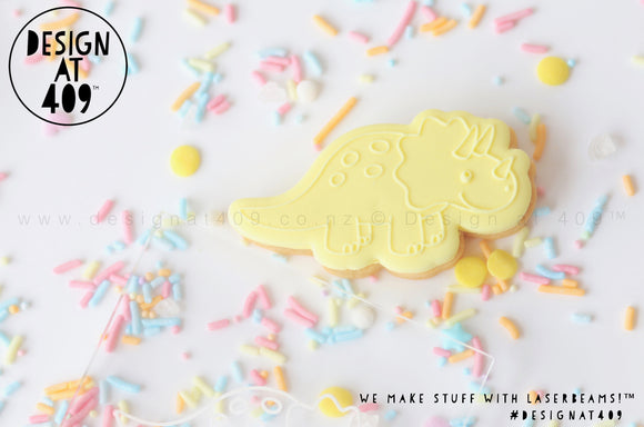 Cute Triceratops Raised Acrylic Fondant Stamp (With Or Without Shaped Cutter)