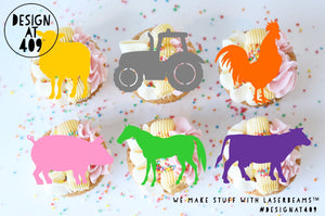 Farm Animals Shaped Cut Out Cupcake Topper