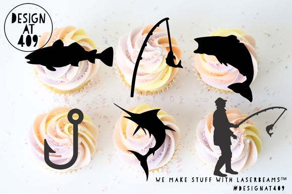 Fishing Themed Shaped Cut Out Cupcake Topper