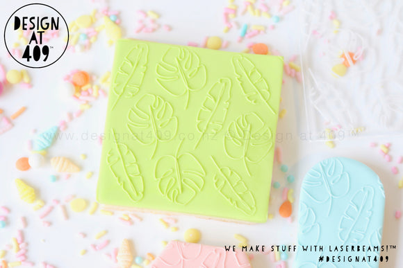 Hand Drawn Tropical Leaf Patterned Raised Acrylic Fondant Stamp