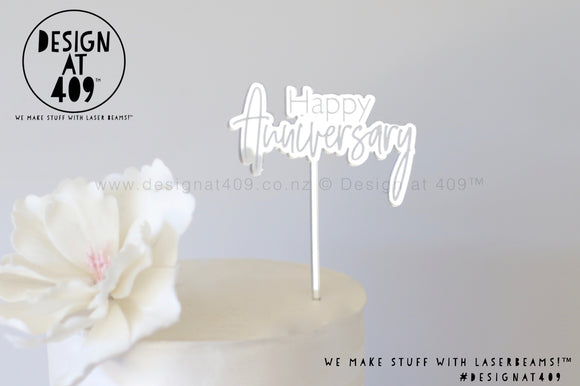Mini Happy Anniversary Bubble Mirror Cake Topper  (other colour choices available)