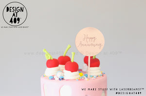 Mini Happy Anniversary Etched Cake Topper  (other colour choices available)