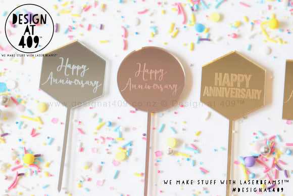 Mini Happy Anniversary Etched Cake Topper  (other colour choices available)