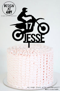 Custom Name & Age With Motocross Rider Cake Topper (other colour choices available)