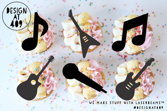 Music/Guitar Shaped Cut Out Cupcake Topper