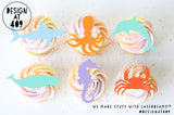 Sea Creatures Themed Shaped Cut Out Cupcake Topper
